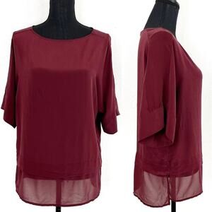 Banana Republic Women’s Silk Blouse Tunic Maroon Burgundy Short Sleeve Medium